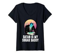 Donna Satan is My Sugar Daddy - Diavolo e Inferno Maglietta con Collo a V