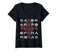 Donna Sator Arepo Tenet Opera Rotas Christian Symbol Maglietta con Collo a V