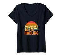 Donna Sats 70 70 ° livello di compleanno sbloccato ancora hodling bitcoin Maglietta con Collo a V