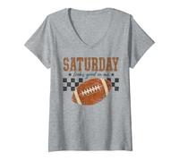 Donna Saturday Football Game Day Weekend Saying Maglietta con Collo a V