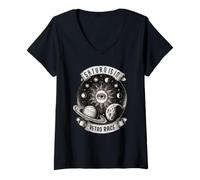 Donna Saturno in Rabbia Retro, Stile Astrologico Mistico Weirdcore Maglietta con Collo a V
