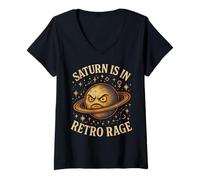 Donna Saturno in Rabbia Retro, Stile Astrologico Mistico Weirdcore Maglietta con Collo a V