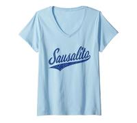 Donna Sausalito Marin County Varsity Script Maglia Sportiva Classica Maglietta con Collo a V