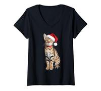 Donna Savannah Cat Natale Maglietta con Collo a V