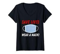 Donna Save Lives Wear a Mask Maglietta con Collo a V