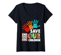 Donna Save Our Children Shirt - Fine Tratta di Esseri Umani Camicie Maglietta con Collo a V