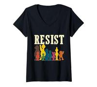 Donna Save Resist Political Protest Arcobaleno Personaggio Colori Maglietta con Collo a V