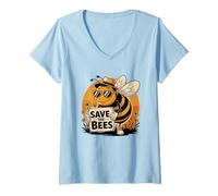 Donna Save The Bees Enthusiast Messaggio sostenibile Maglietta con Collo a V