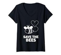 Donna Save The Bees - Simpatico Design Kawaii per Amanti della Natura Maglietta con Collo a V