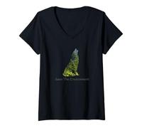 Donna Save The Environment Wolf Silhouette tutela dell'ambiente Maglietta con Collo a V