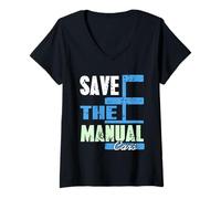 Donna Save The Manual Cars, divertente regalo retrò da meccanico Maglietta con Collo a V