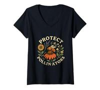 Donna Save The Pollinators Bee Wildflower Retro Maglietta con Collo a V