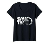 Donna Save The Stick - Trasmissione Manuale a Tre Pedali, per Auto Maglietta con Collo a V
