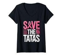 Donna Save The Tatas - Nastro Rosa per la Lotta Contro Il Cancro al Seno Maglietta con Collo a V