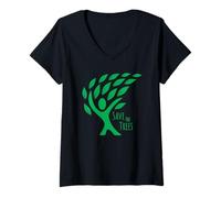 Donna Save The Trees Earth Day - Foglie fluenti nel Vento Maglietta con Collo a V