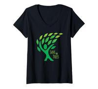Donna Save The Trees Earth Day - Foglie fluenti nel Vento Maglietta con Collo a V
