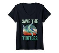 Donna Save The Turtles Animal - Tartarughe, Amante degli Animali Maglietta con Collo a V
