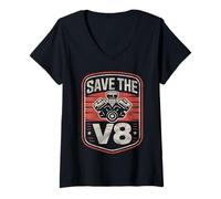 Donna Save The V8 Retro Motor Design per Avvitatore Maglietta con Collo a V