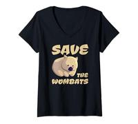Donna Save The Wombats Australia Animali Fuoco Maglietta con Collo a V