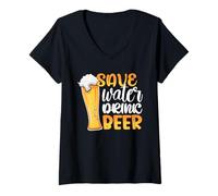 Donna Save Water Drink Beer Funny Drinking Team Beer Lover Maglietta con Collo a V
