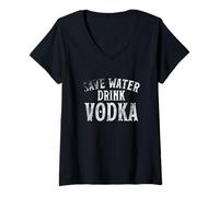 Donna Save Water Drink Vodka T-shirt Alcol Regali Bartender Tee Maglietta con Collo a V