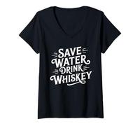 Donna Save Water Drink Whiskey Umorismo Vintage Per Amanti Whiskey Maglietta con Collo a V