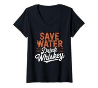 Donna Save Water Drink Whiskey Umorismo Whisky Per Appassionati Maglietta con Collo a V