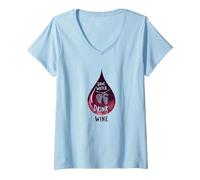 Donna Save Water Drink Wine: Witty Wine Lover's Art Maglietta con Collo a V, Celeste, XL