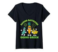 Donna Saving Batteries Going Green Funny Embarrassing Bachelorette Maglietta con Collo a V
