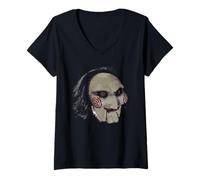 Donna Saw Billy The Puppet Oversized Portrait Horror Movie Maglietta con Collo a V