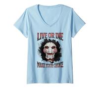 Donna Saw Live or Die Make Your Choice Billy Horror Movie Maglietta con Collo a V