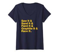 Donna Saw & Sand & Paint Funny Pinewood Derby Typography Cub Scout Maglietta con Collo a V