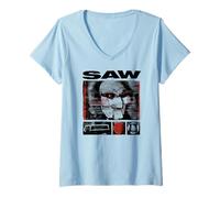 Donna Saw Vintage Style Icons Grid Horror Movie Maglietta con Collo a V