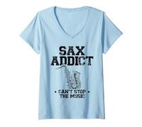 Donna Sax Addict non può fermare la musica sassofonista sassofono sassofono Maglietta con Collo a V