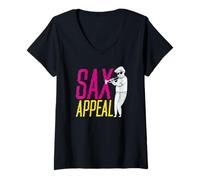 Donna Sax Appeal Sassofono Sassofonista Jazz Jazz Band Maglietta con Collo a V