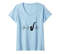 Donna Saxofono Linea del cuore Saxofonista Cardiogramma Maglietta con Collo a V