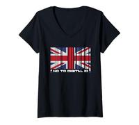 Donna Say No To Digital ID - Fingerprint Conservative Barcode UK Maglietta con Collo a V