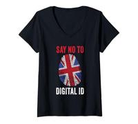 Donna Say No To Digital ID - Fingerprint Conservative Grunge UK Maglietta con Collo a V