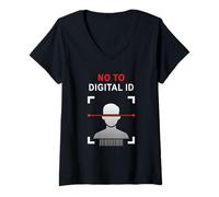 Donna Say No To Digital ID - Freedom & Conservative Face Scan Maglietta con Collo a V