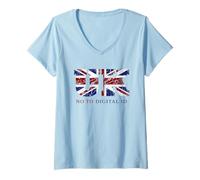 Donna Say No To Digital ID - Freedom & Conservative Grunge Flag UK Maglietta con Collo a V