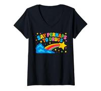 Donna Say Perhaps to Drugs Colorful Cute Star Maglietta con Collo a V