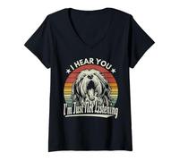Donna Sbadigliare Bearded Collie I Hear You I'm Just Not Listening Retro Maglietta con Collo a V