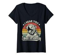 Donna Sbadiglio Bulldog I Hear You I'm Just Not Listening Tramonto Retro Maglietta con Collo a V