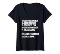 Donna Sbattere la Divertente Routine Quotidiana per i Pigri Maglietta con Collo a V