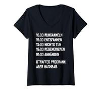 Donna Sbattere la Divertente Routine Quotidiana per i Pigri Maglietta con Collo a V