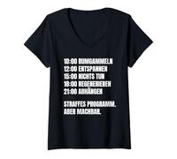 Donna Sbattere la Divertente Routine Quotidiana per i Pigri Maglietta con Collo a V