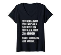 Donna Sbattere la Divertente Routine Quotidiana per i Pigri Maglietta con Collo a V