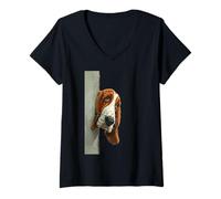 Donna Sbirciando Basset Hound Dog Dog Lovers Maglietta con Collo a V