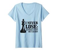 Donna Scacchi Non perdo mai né Vinco o imparo Giocatore di Scacchi Maglietta con Collo a V