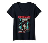 Donna Scacco matto Error 404 Scacchiera Glitch Art Scacchi Giocatore Maglietta con Collo a V